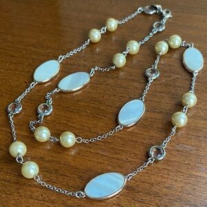 Talbots 
Mother of Pearl Silver and Gold Necklace with Pearl Accents